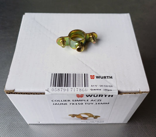 100 Einzelschellen aus bichromatiertem Stahl, ideal zum Befestigen von Kupferrohren, 7 * 150 TUY 16MM, Wurth, Gelb verzinkt