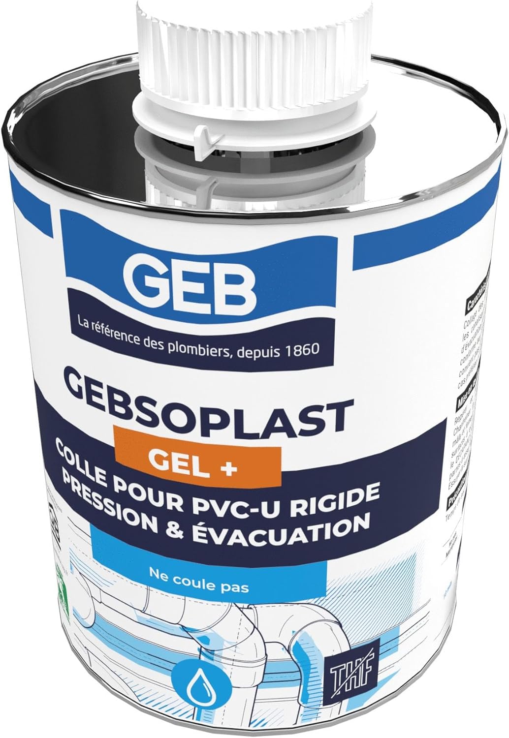 Rigid PVC joint adhesive - geb gebsoplast gel plus - 1 liter bottle - with brush