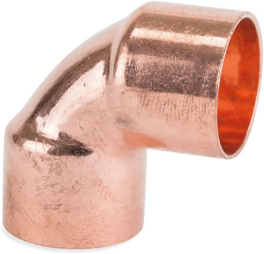 Packung mit 10 gleichen 90°-Winkelstücken, Innengewinde auf Innengewinde, 22 mm, aus Kupfer