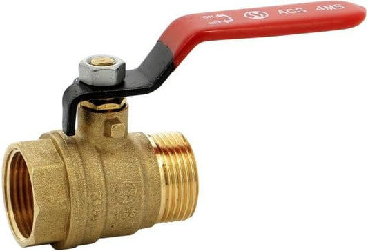 Messing-Kugelhahn 4MS 15S männlich weiblich BSP roter Griff 3/4'' - 5er-Pack