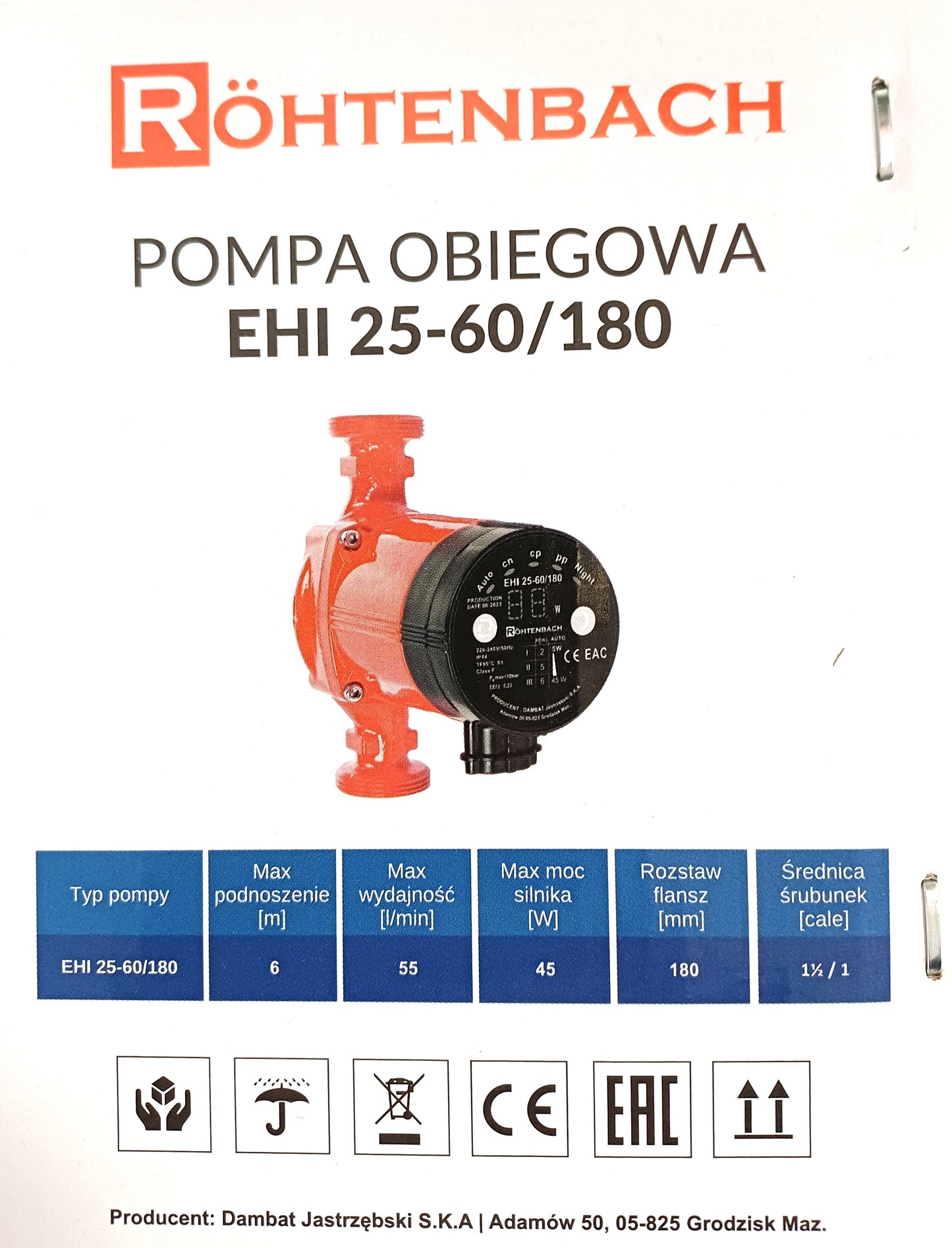 Röhtenbach Umwälzpumpe 25-60/180 Hocheffizienz Heizungspumpe 6m
