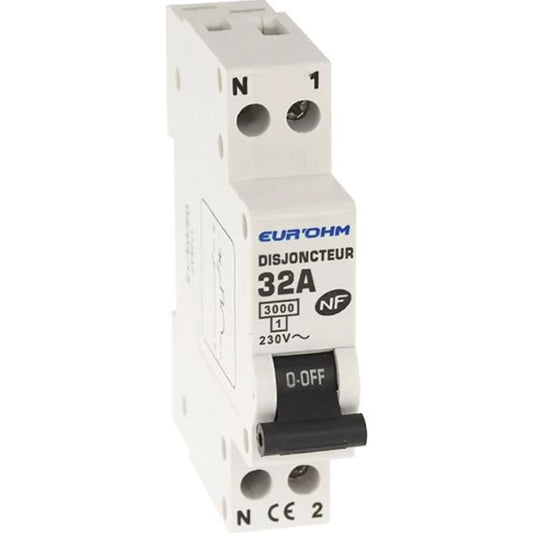 Eurohm 1P N Circuit Breaker, 32 A, Curve D, Top/Bottom Screw Connection, 230V~