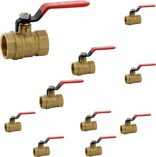 Messing-Kugelhahn 4MS 15S weiblich weiblich BSP roter Griff 1/2'' - 10er-Pack