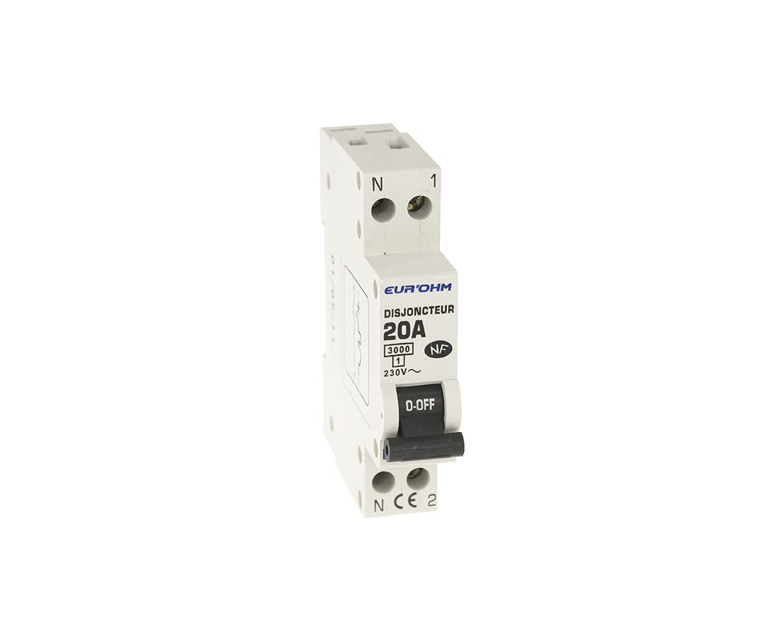 Circuit breaker 1P+N 20A NF, cx screw top/bottom 3kA D curve EUR'OHM 20021