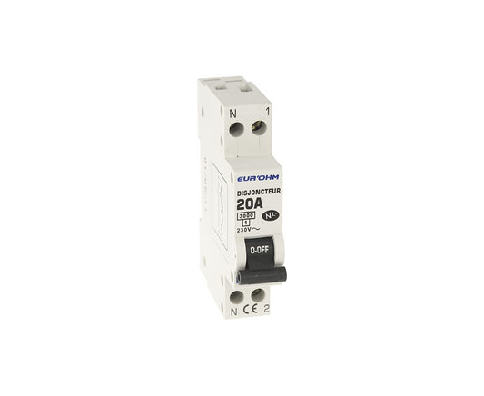 Circuit breaker 1P+N 20A NF, cx screw top/bottom 3kA D curve EUR'OHM 20021
