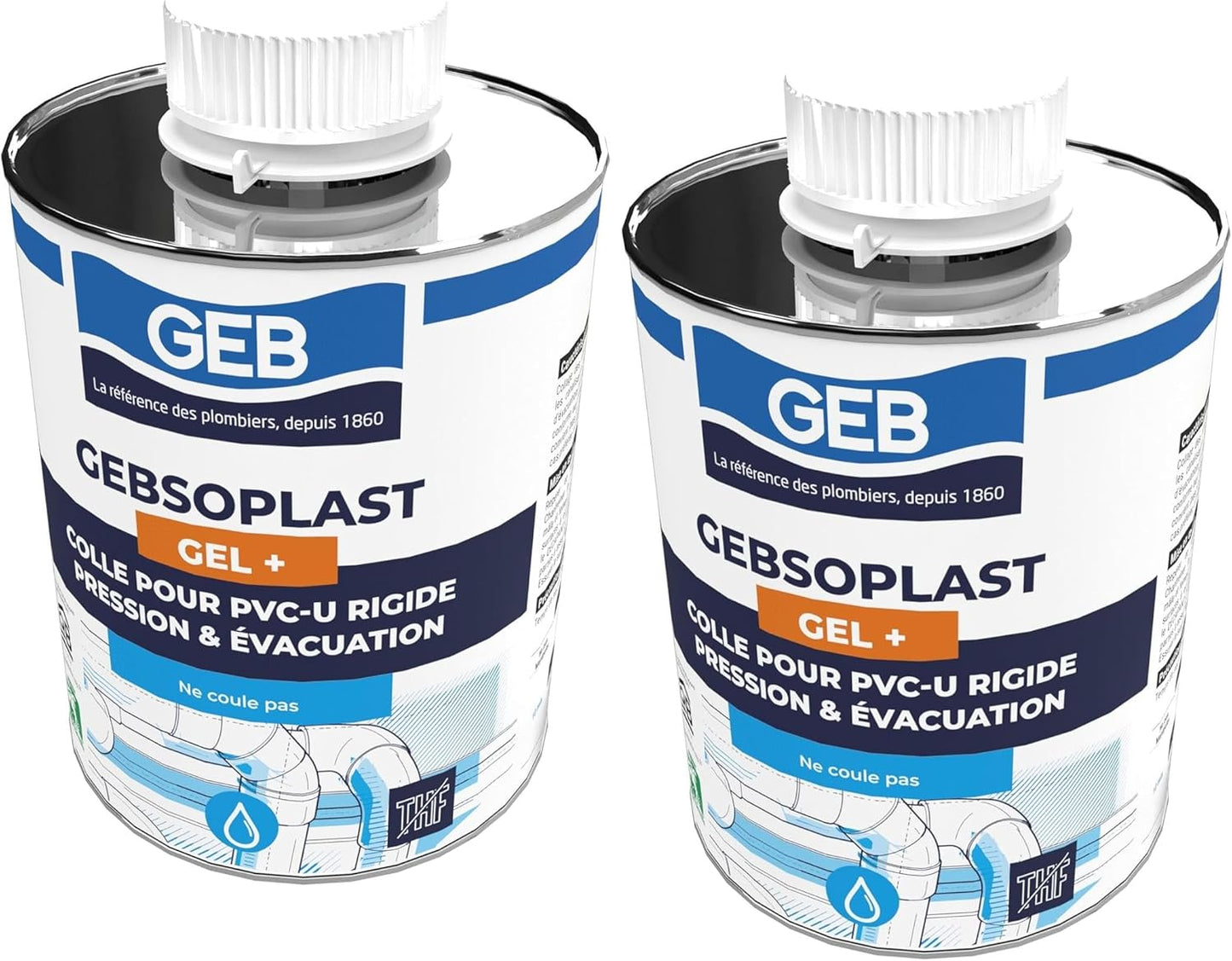 Hart-PVC-Fugenkleber - geb gebsoplast gel plus - 1 Liter Flasche mit Pinsel - 2er Pack