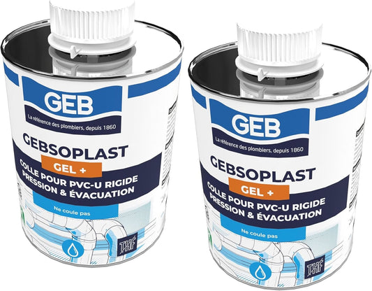 Hart-PVC-Fugenkleber - geb gebsoplast gel plus - 1 Liter Flasche mit Pinsel - 2er Pack