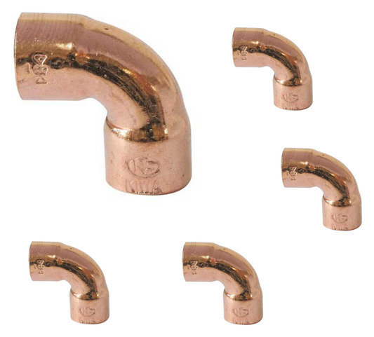 Satz mit 5 90°-Kupferbögen, weiblich/weiblich, kleiner Radius – Durchmesser 32 mm – 90 CU