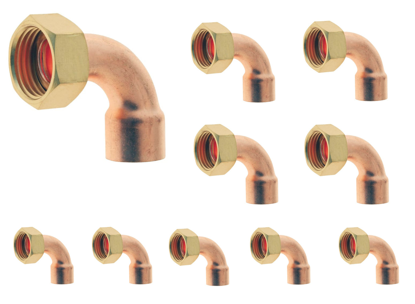 Kupfer-Lötwinkelstück mit unverlierbarer Mutter, 2GC – 22 mm – 10er-Pack