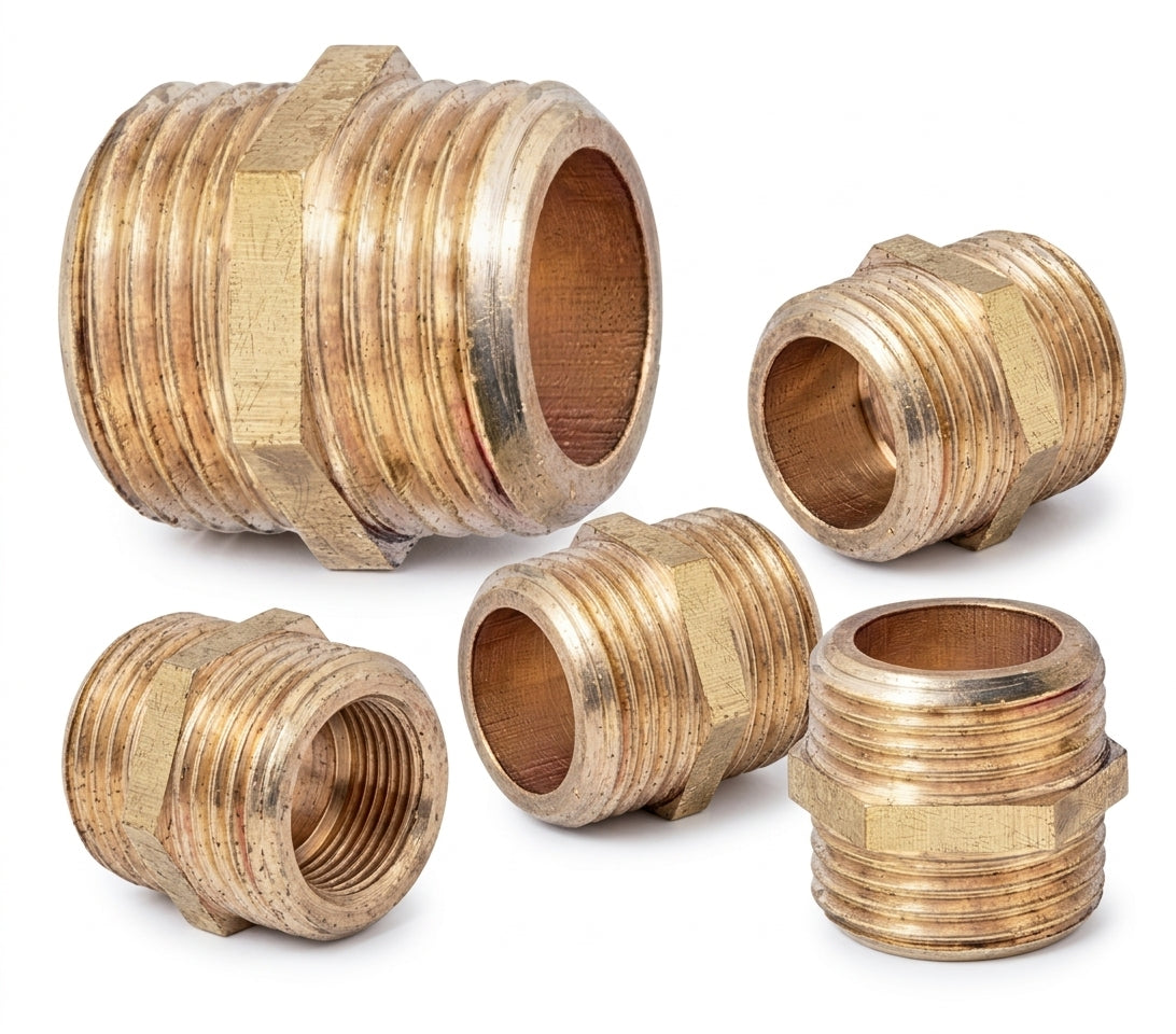 Lot de 5 mamelons, Raccord de Plomberie Égal Laiton Brut, Mâle/Mâle à visser, 1" 26 x 34 mm, pour raccorder deux sections de tuyauterie ayant le même diamètre