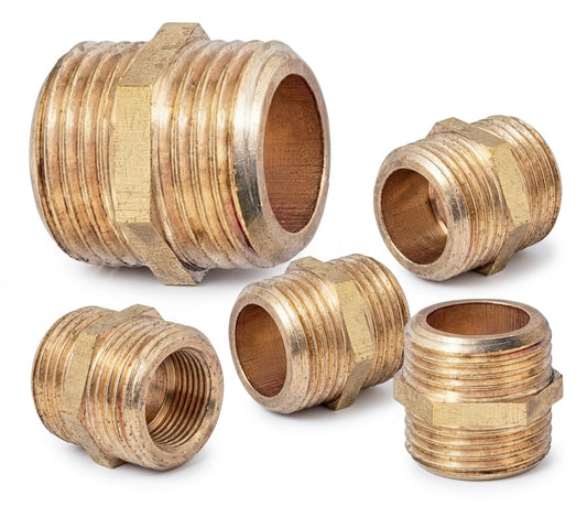 5er-Pack Nippel, gleichschenklige Sanitärverschraubung, Rohmessing, Außen-/Außengewinde, 1" 26 x 34 mm, zum Verbinden zweier Rohrabschnitte mit gleichem Durchmesser