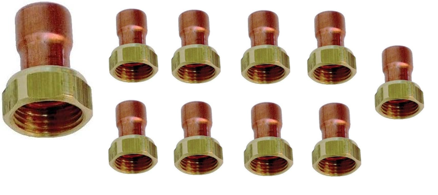 Packung mit 10 geraden Innen-/Buchsenmuffen aus Eisen und Kupfer, 1" Ø 22 mm