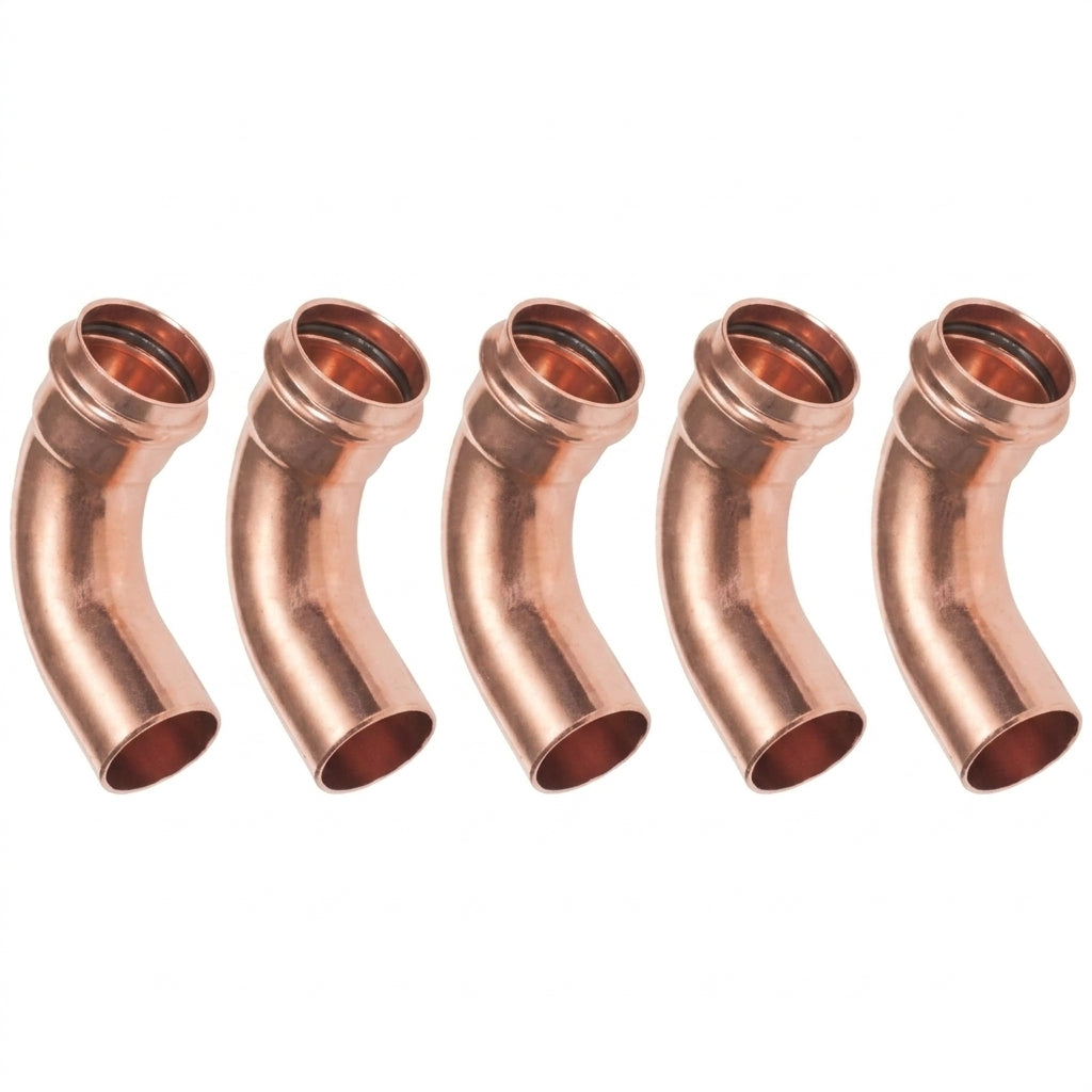 Kupfer-Crimpfitting - 5er-Set Kupfer-Crimpfittings - 90°-Bögen männlich/weiblich Ø28