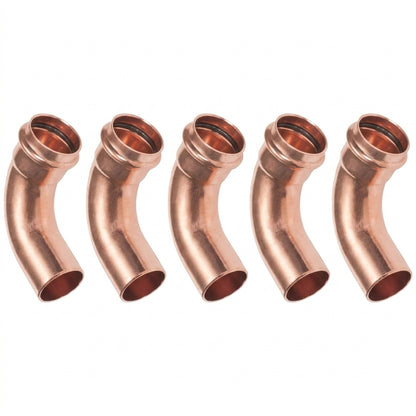 Kupfer-Crimpfitting - 5er-Set Kupfer-Crimpfittings - 90°-Bögen männlich/weiblich Ø28