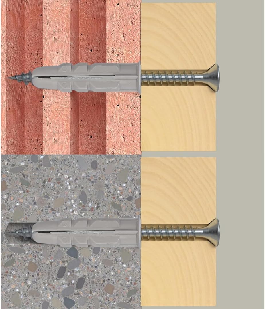 500 PLX 6 x 28 cm Anchors, Grey - Strong Nylon Fixings for Brick, Concrete and Plaster