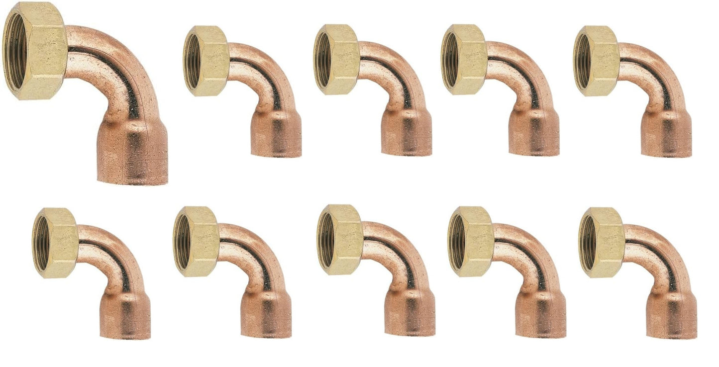 Pack of 10 Copper Elbow Fittings, 28mm, Captive Nut, 26x34mm
