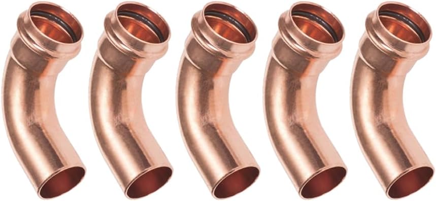 Kupfer-Crimpfitting - 5er-Set Kupfer-Crimpfittings - 90°-Bögen männlich/weiblich Ø28