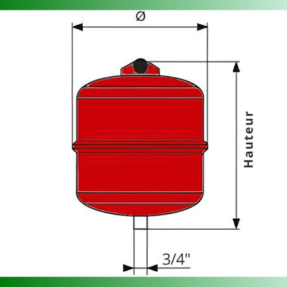 Vase d'expansion à membrane de 18 litres - tarage 1.5 bars - Gitral modèle : mb18