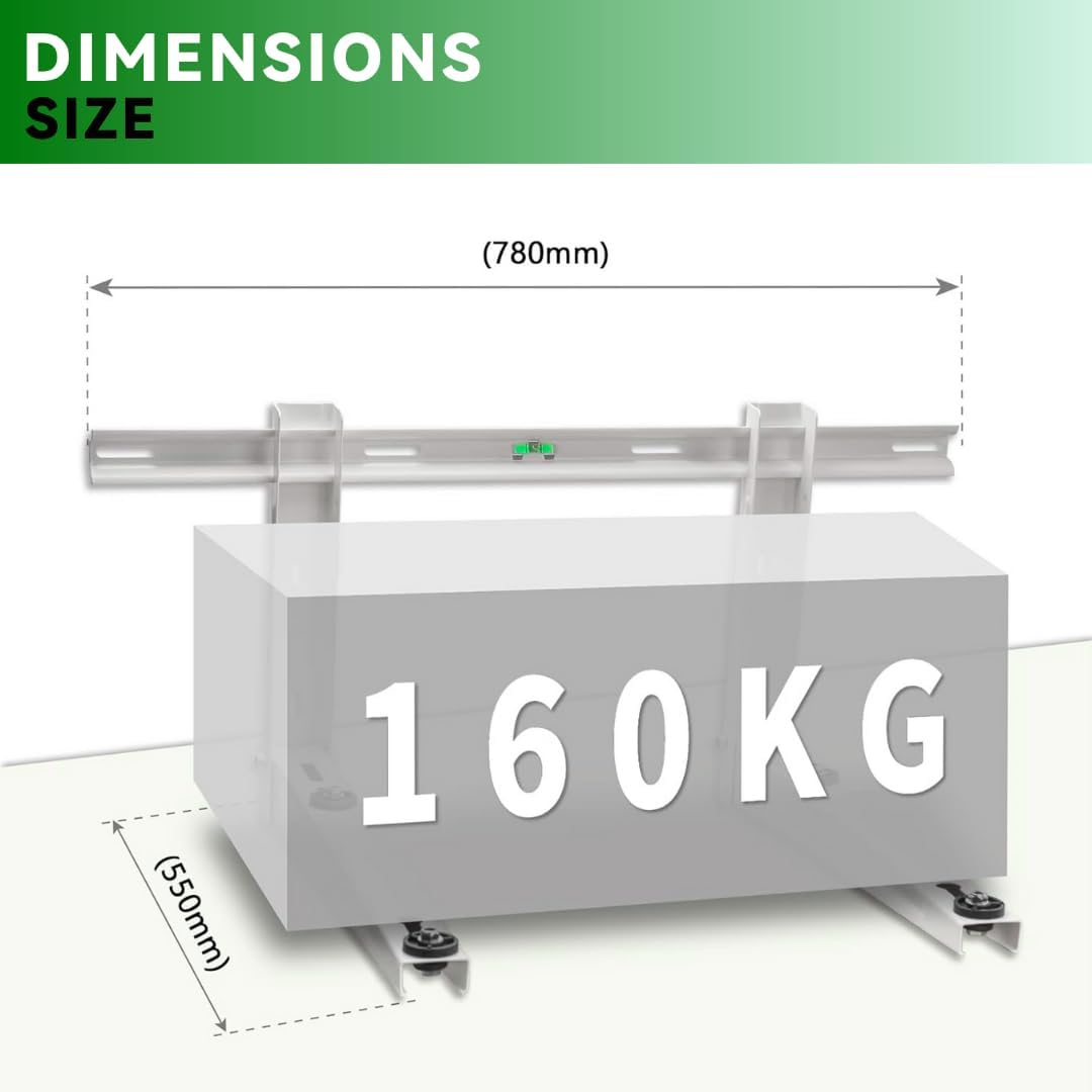 Support mural réglable en acier inoxydable pour PAC – 160 kg/Bras, 550x400x790 mm, avec barre de support et niveau à bulle intégré, installation facile, construction robuste