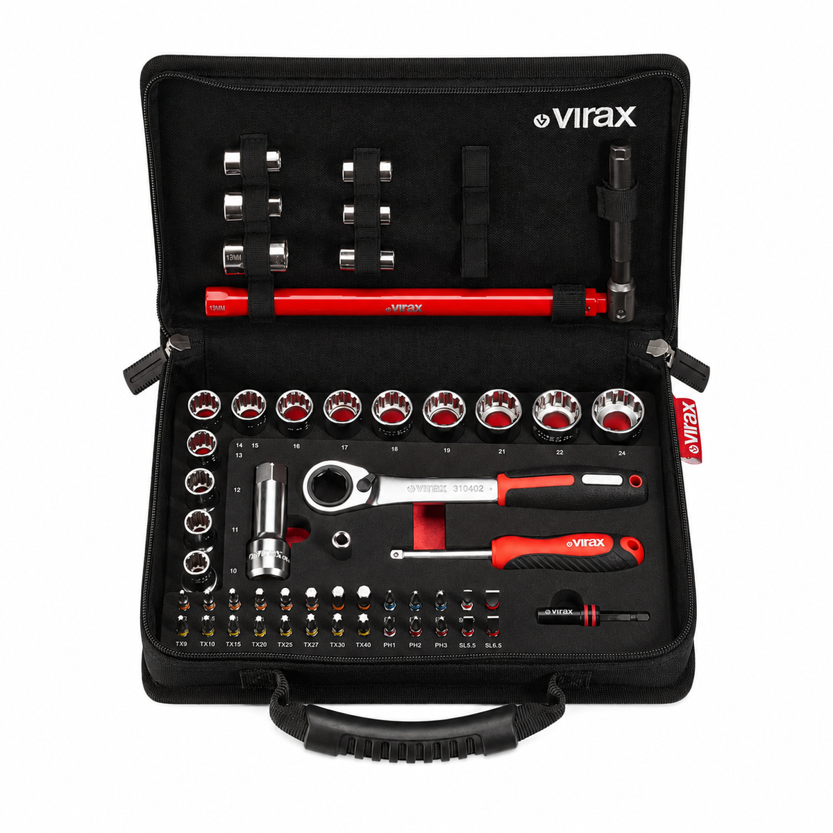 Werkzeugkoffer Plombi'Box 51-teilig, Armaturenschlüssel, Durchstecknüsse, Bits 1/4"